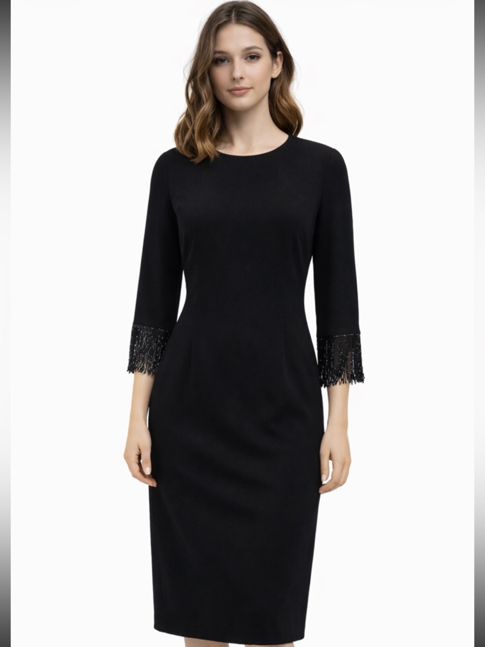 Teri jon Black Dress with beaded Cuffs